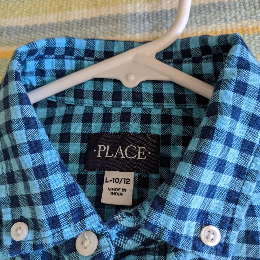 *Boy's Children's Place Blue Plaid Button up Large